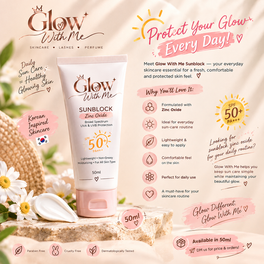 Glow With Me Sunblock SPF 50+ PA+++ – Zinc Oxide Broad Spectrum Sunscreen | 50ml